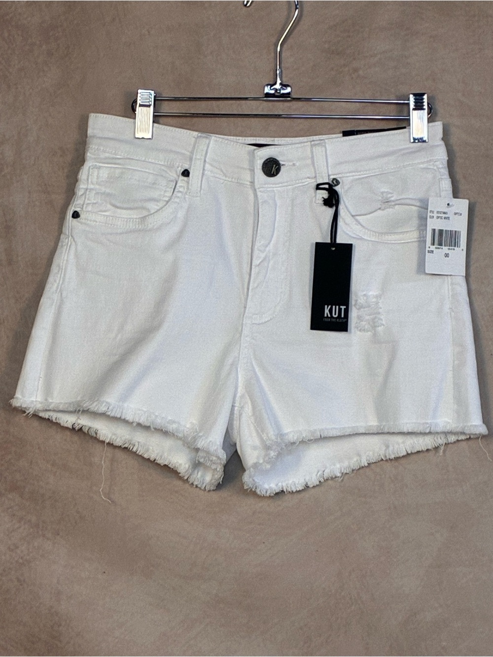 KUT from the Kloth Jane High Rise Short NWT Optic White Distressed Sz 0